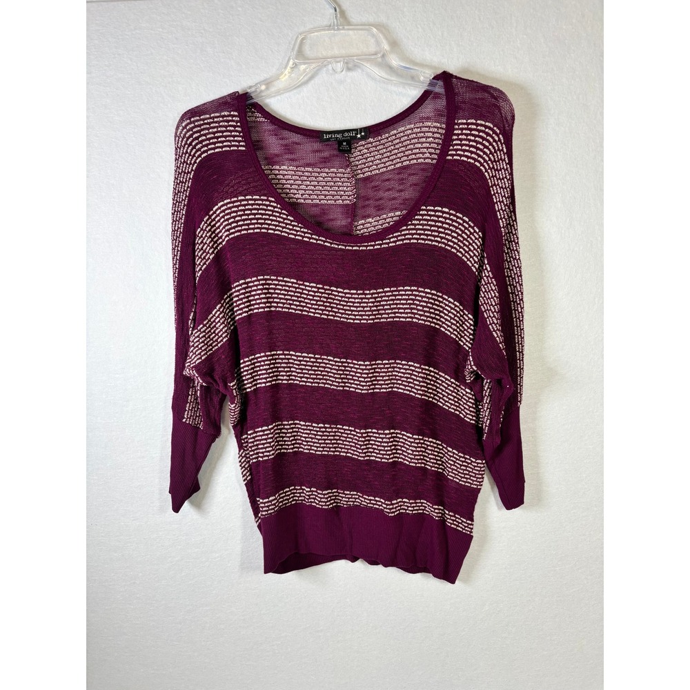 Living Doll Los Angeles Magenta Striped Dolman Sleeve Knit Top Medium A0074B375D